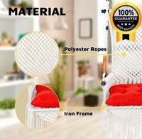 The Elegant Curio Centre Premium Maharaja Hanging Swing - White with Polyester Ropes & Mild Steel Frame Chair with Heavy Duty Stainless Steel Hanging Accessories And Cushion has a unique design, -  Free Size, White,  Polyester Rope With Iron Frame,  Pack of 1